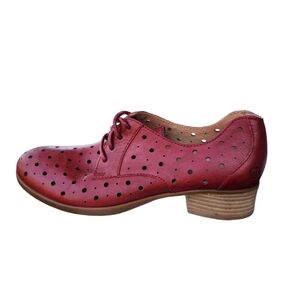Born Burgundy Perforated Leather Lace-Up Low Heel